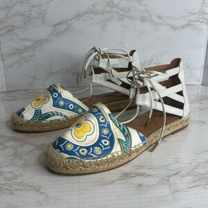 Aquazzura Belgravia Printed Leather Flats Espadrille White Size 8.5 cute spring